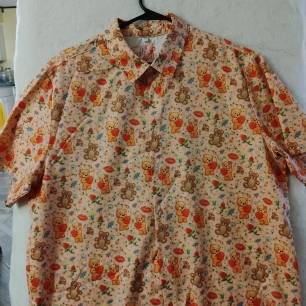 Men's Bear Pattern Casual Shirt - Peach
